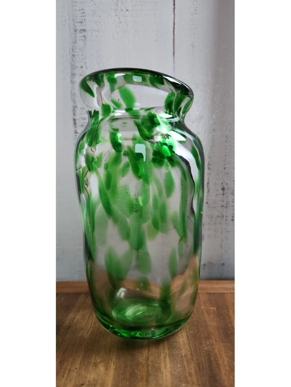 Signed Drew Ackerman '12 Hand Blown Art Glass Vase Clear Green Mottled 7